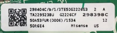 MAIN FUENTE ((COMBO)) PARA TV HISENSE 4K·UHD·HDR ((ROKU TV)) / NUMERO DE PARTE 298404 / RSAG7.820.10939/ROH / 298398 / 50A53FUR(0006) / 50A53FUR / PANEL HD500Y1U91-T0L2\GM\CKD3A\ROH / DISPLAY CV500U2-L01 REV:02 / MODELO 50R6E4 - Imagen 2